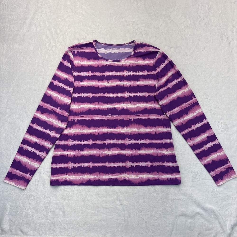 Lands' End Purple Tie Dye Rash Guard Top Womens L Coastal Grandma
